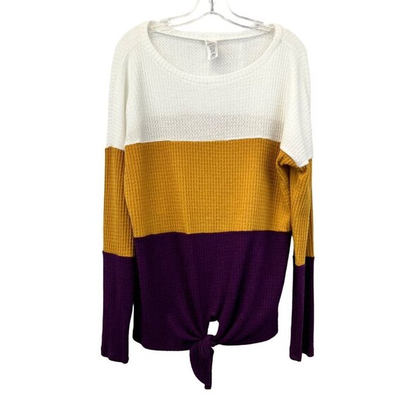 Brenda’s Long Sleeve Colorblock Waffle Knit Knotted Hem Sweater Womens Size Smal - Picture 1 of 9
